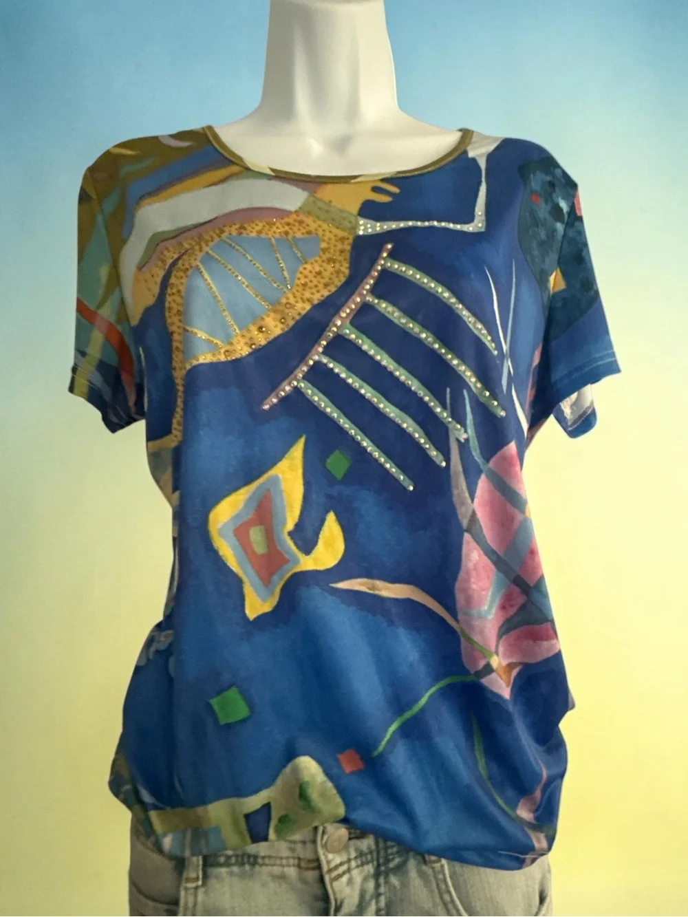 Women's Blue Abstract Short Sleeve Tee by Esprit